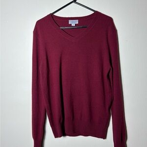 Coshmeren 100% Cashmere Knit Pullover Sweater Burgundy V-Neck M Womens